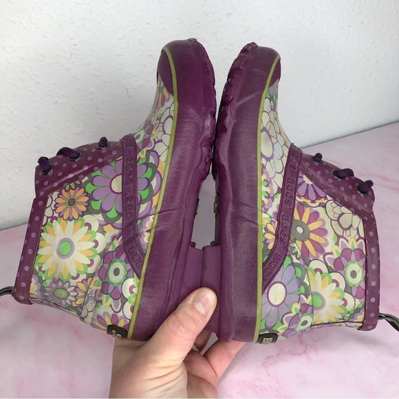 Bogs boots ankle rainboots Charlot purple floral waterproof size 2 little girl - Picture 13 of 14